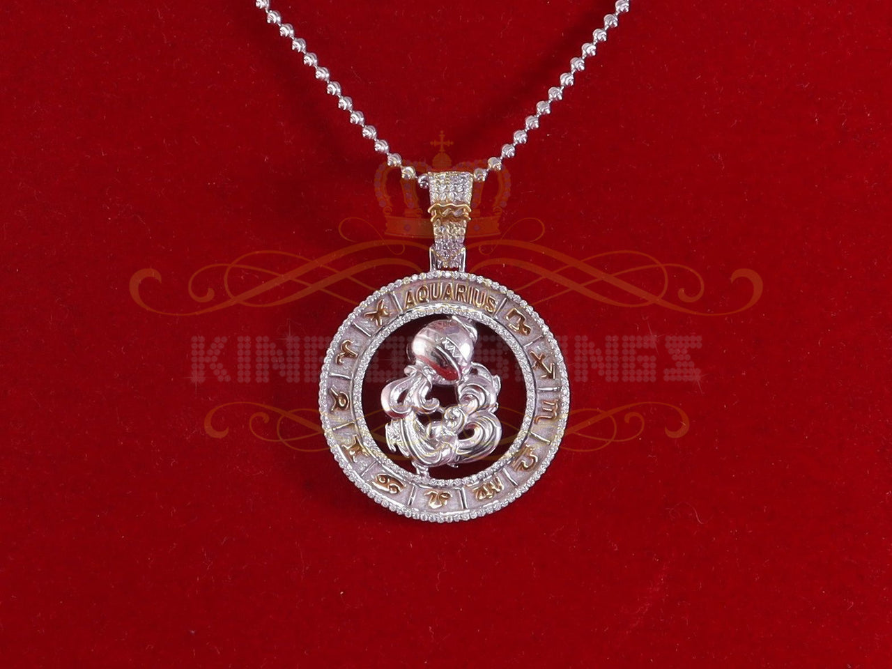 King Of Bling's AQUARIUS Pendant For Men's & Women's 1.77ct Cubic Zirconia Sterling White Silver
