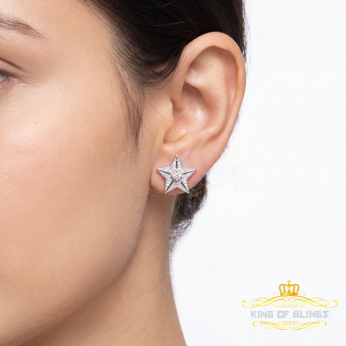 King Of Bling's 925 Sterling Silver White 0.25ct Diamond For Women's / Men's Stud Star Earrings KING OF BLINGS