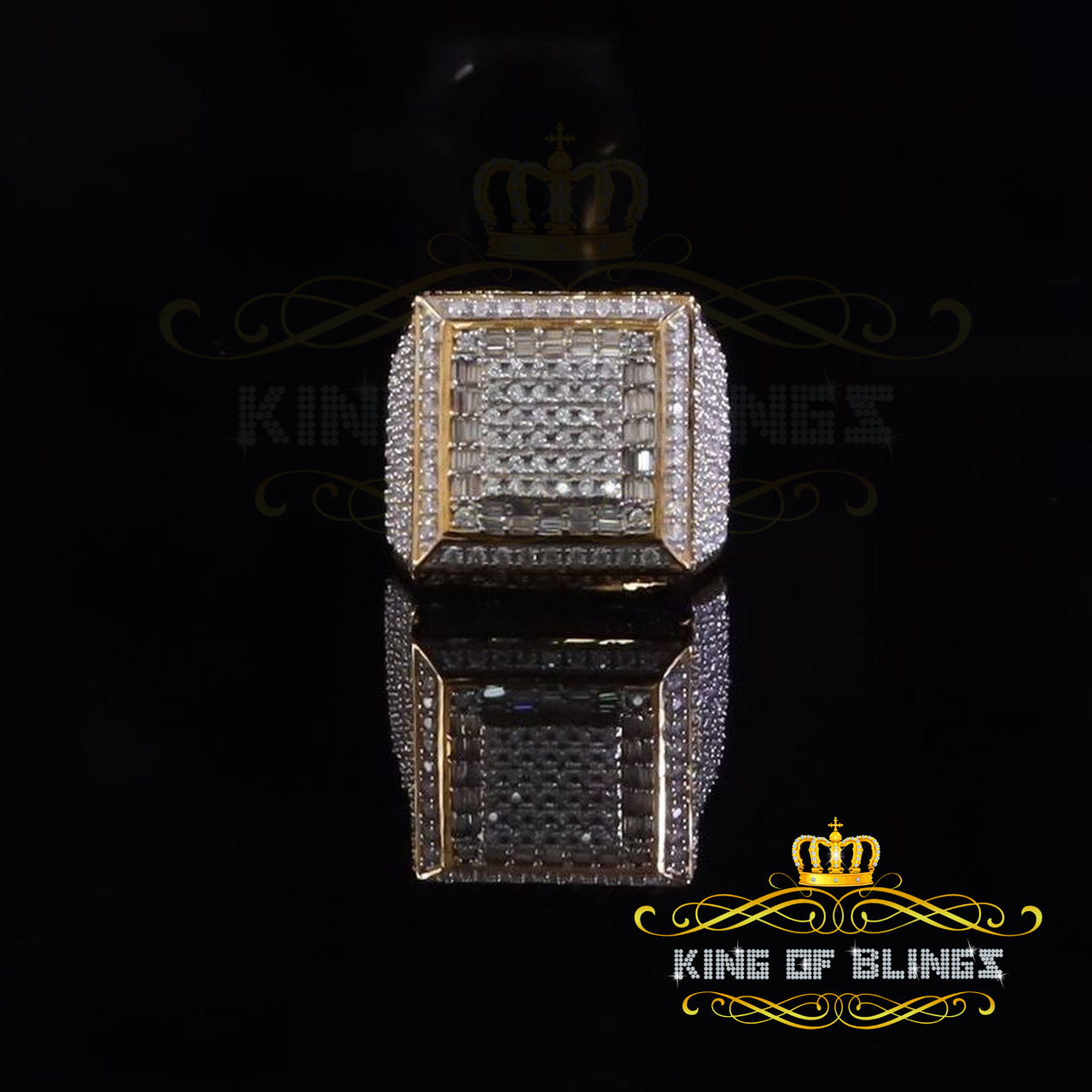 King of Bling's 925 Sterling Silver 4.50ct VVS 'D' Moissanite Yellow Square Rings Size 10 Men's