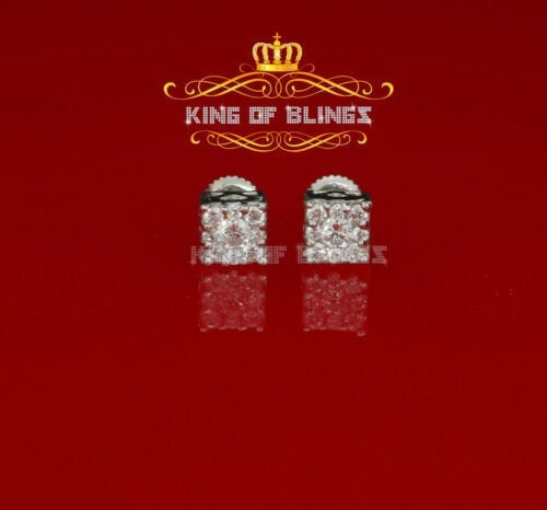 King of Bling's Hip Hop 925 White Silver Screw Back 0.6ct Cubic Zirconia Women's Square Earrings KING OF BLINGS