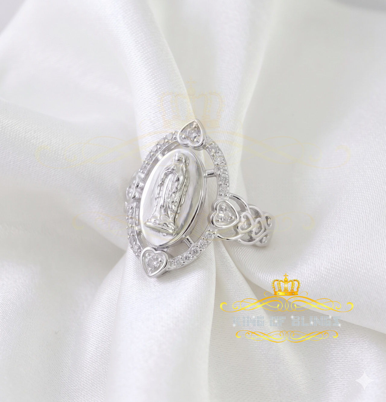 King Of Bling'sVirgin Merry CZ 925 Sterling Silver White Oval Shape Women's Religious Ring SZ 7 KING OF BLINGS