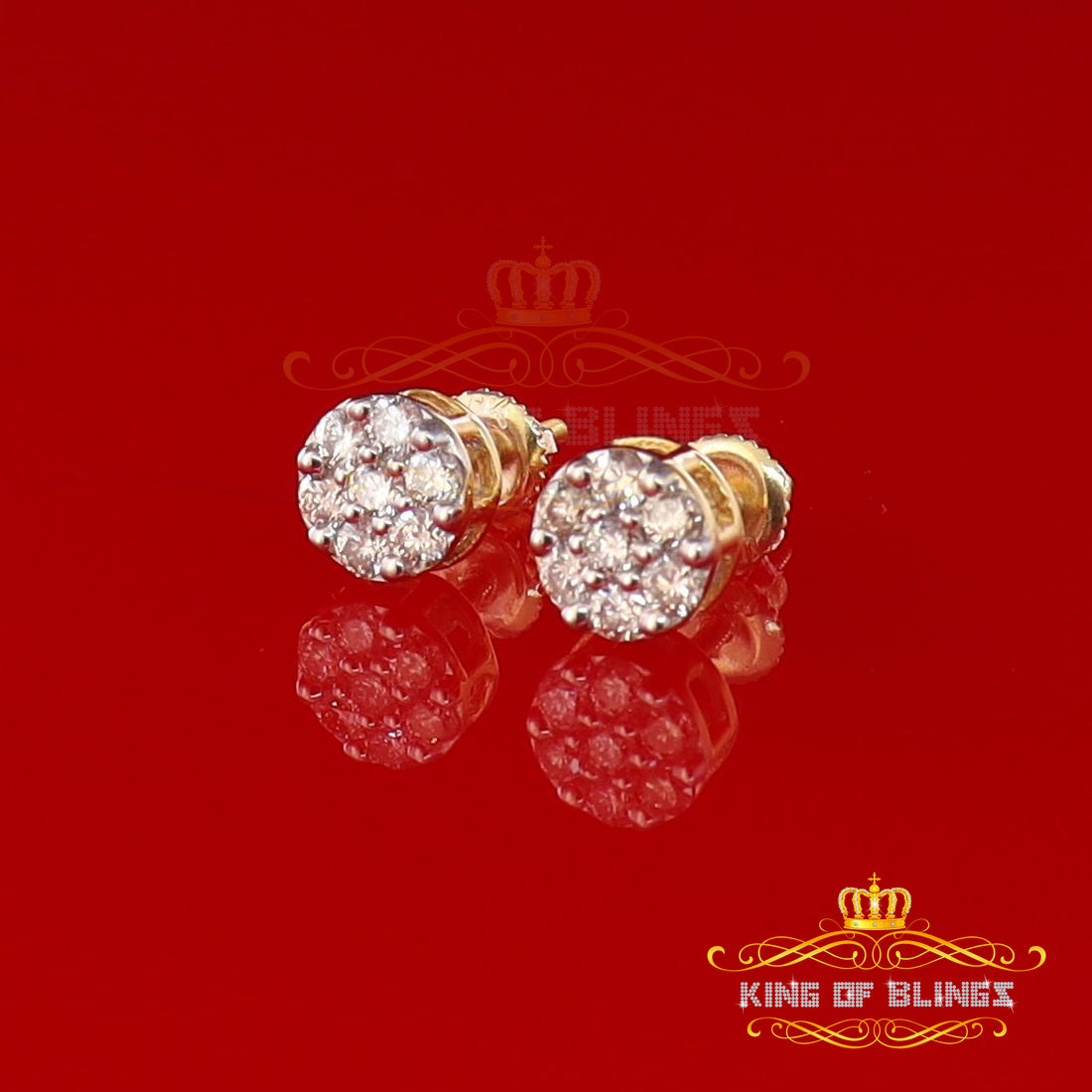 King Of Bling's 10K Real Yellow Gold with 0.50 CT Real Diamond Men's /Womens Round Stud Earrings