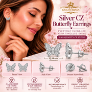 King of Bling's Women's 0.34ct Cubic Zirconia Butterfly Stud Earrings White 925 Sterling Silver KING OF BLINGS
