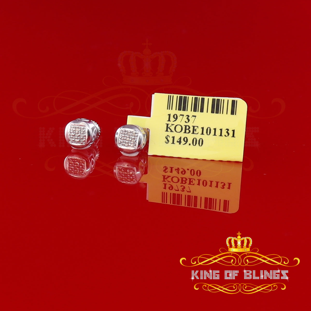 King Of Bling's 0.05ct Diamond 925 Sterling Silver White For Women's & Men's Round Stud Earring KING OF BLINGS