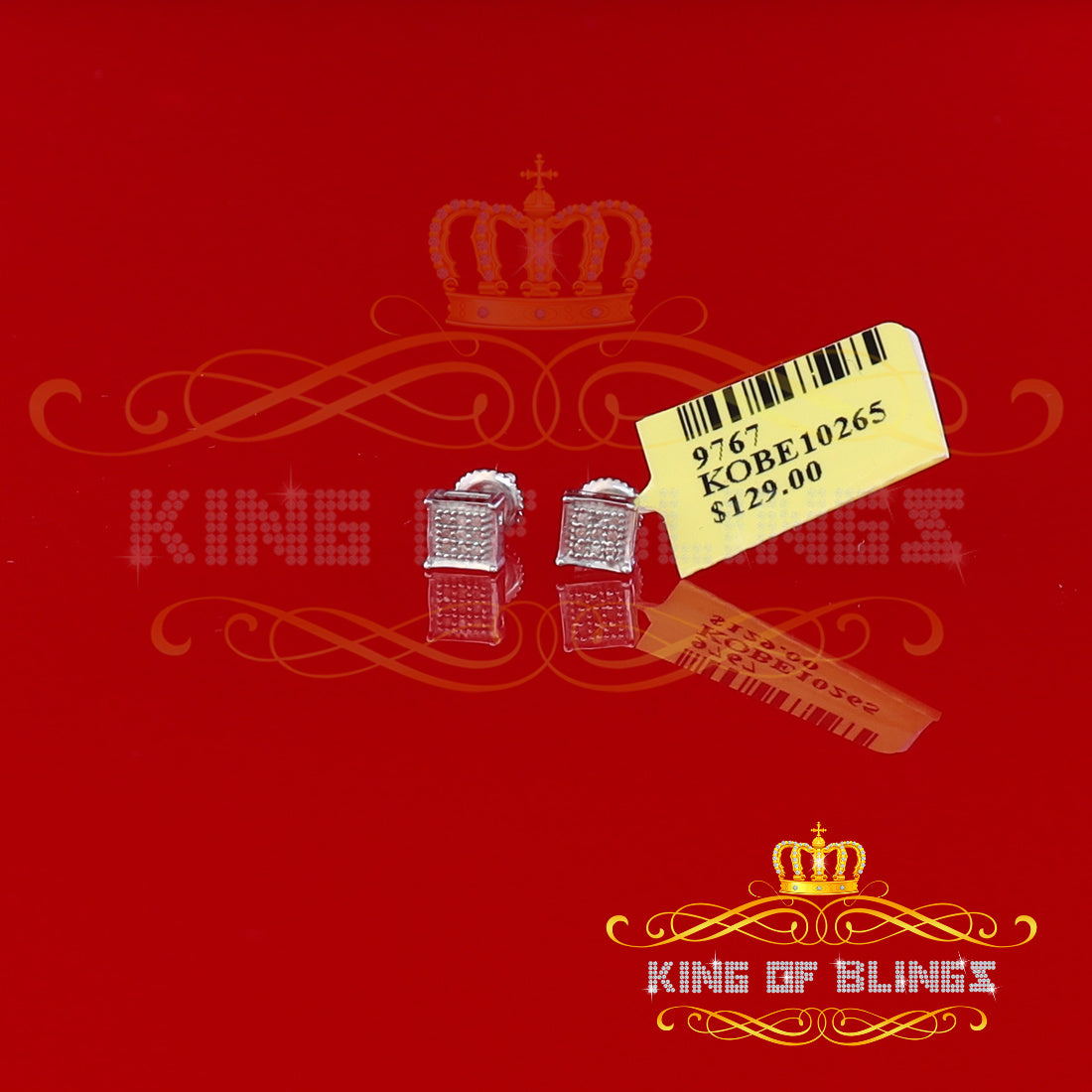 King Of Bling's 925 Sterling Silver 0.05ct Small Diamond Women's & Men's White Square Earring KING OF BLINGS