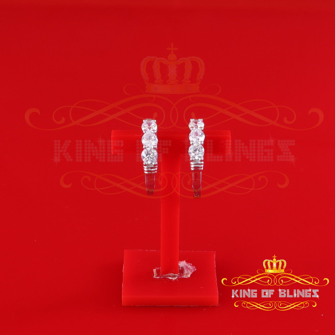 King of Bling's 0.66ct Cubic Zirconia Men'sHip Hop 925 Sterling Silver White Hoop Stud Earrings