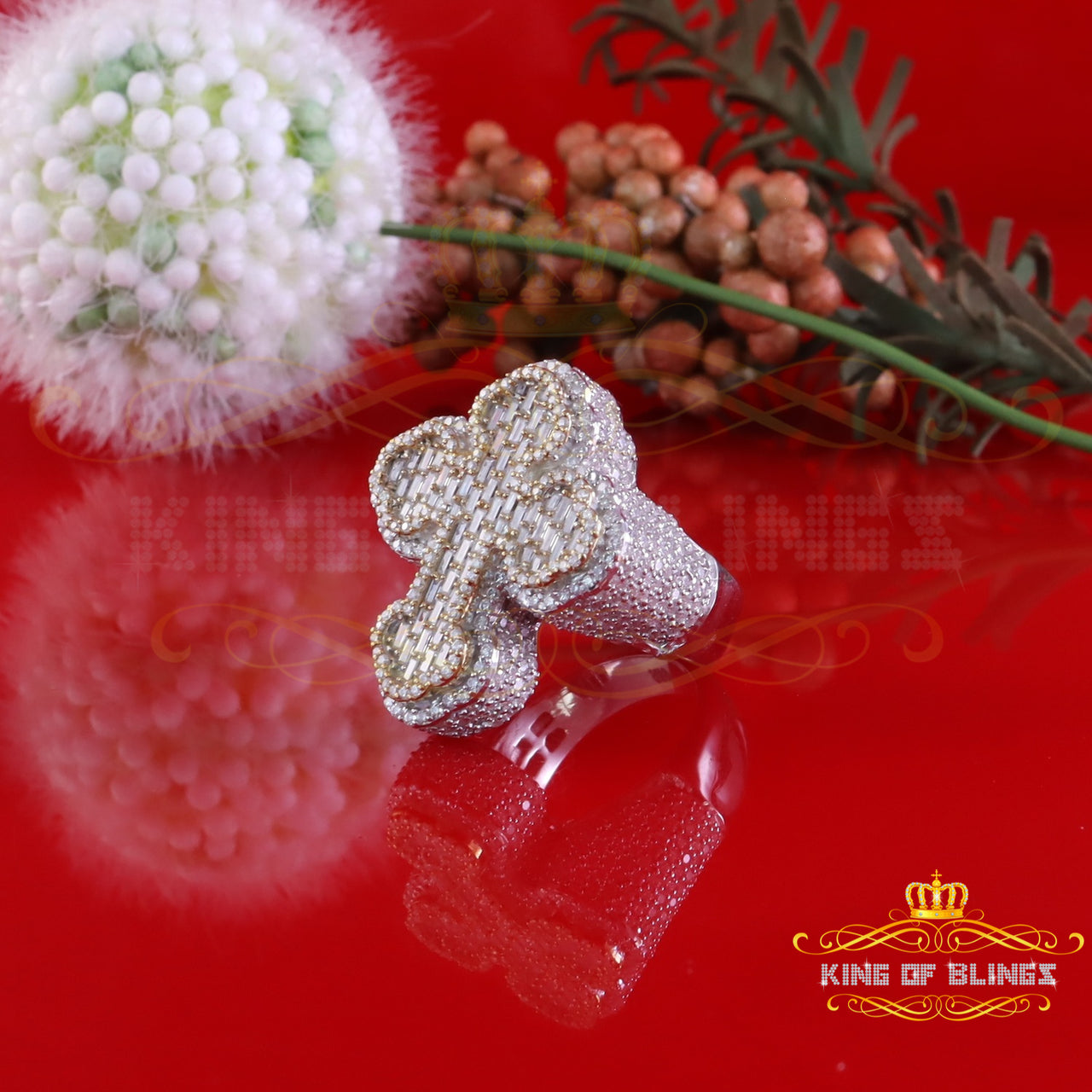 King of Bling's New White 925 Sterling Silver 6.00ct VVS D Moissanite Rings Size 10 Cross Men's King of Blings