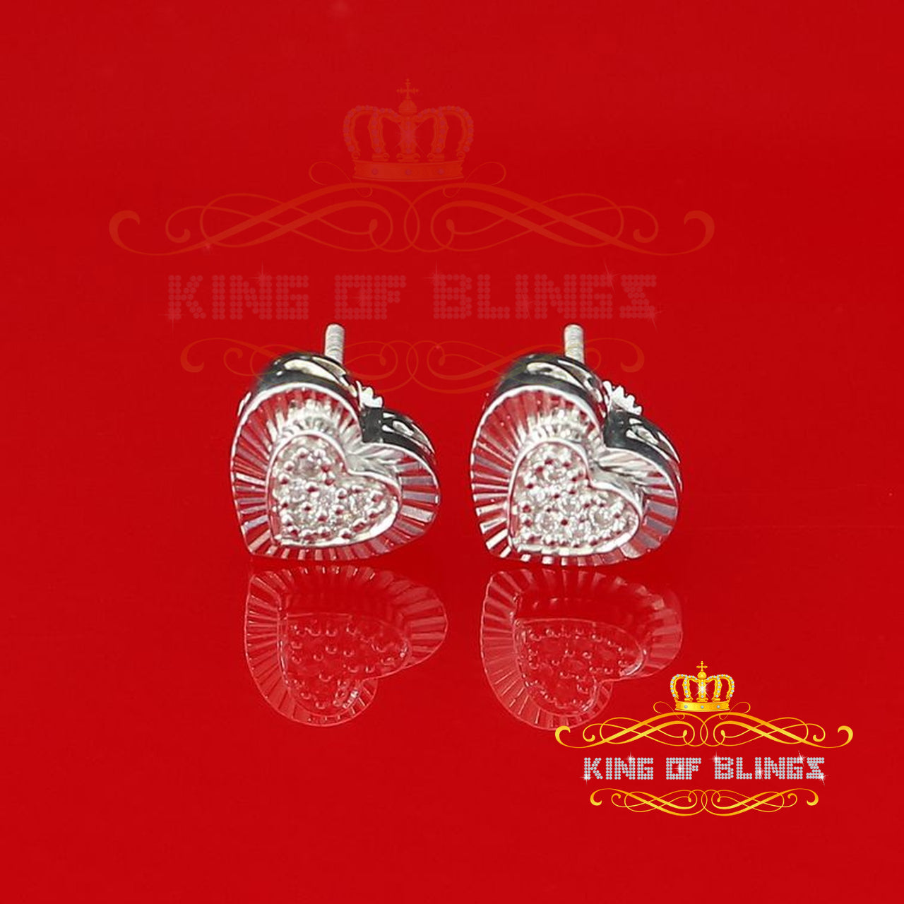 King of Blings- Aretes Para Hombre 925 White Silver 0.24ct Cubic Zirconia Heart Women's Earrings