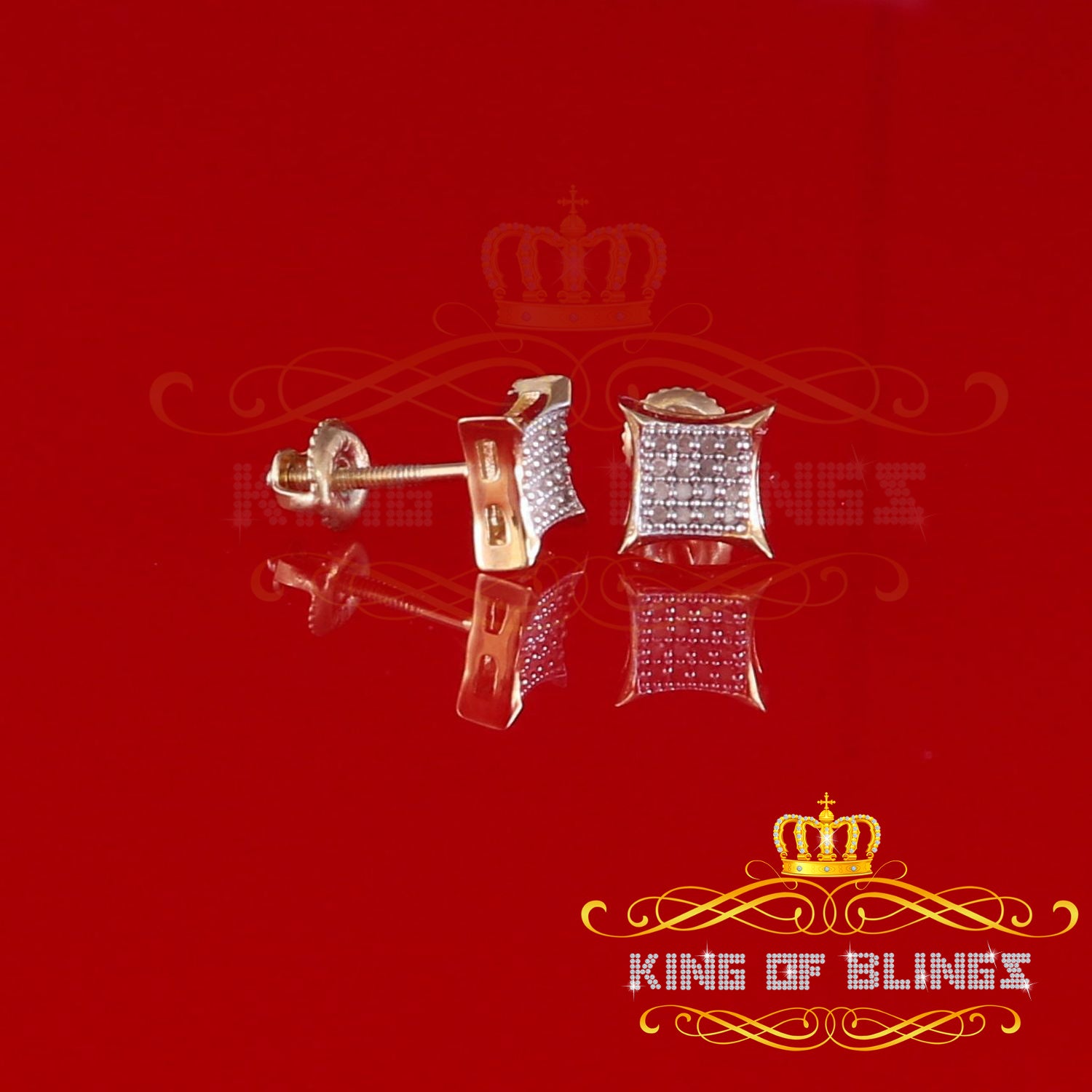 King of Blings-925 Sterling Yellow Silver Kite Shape 6.45MM size 0.10 CT Diamond Stud Earrings KING OF BLINGS