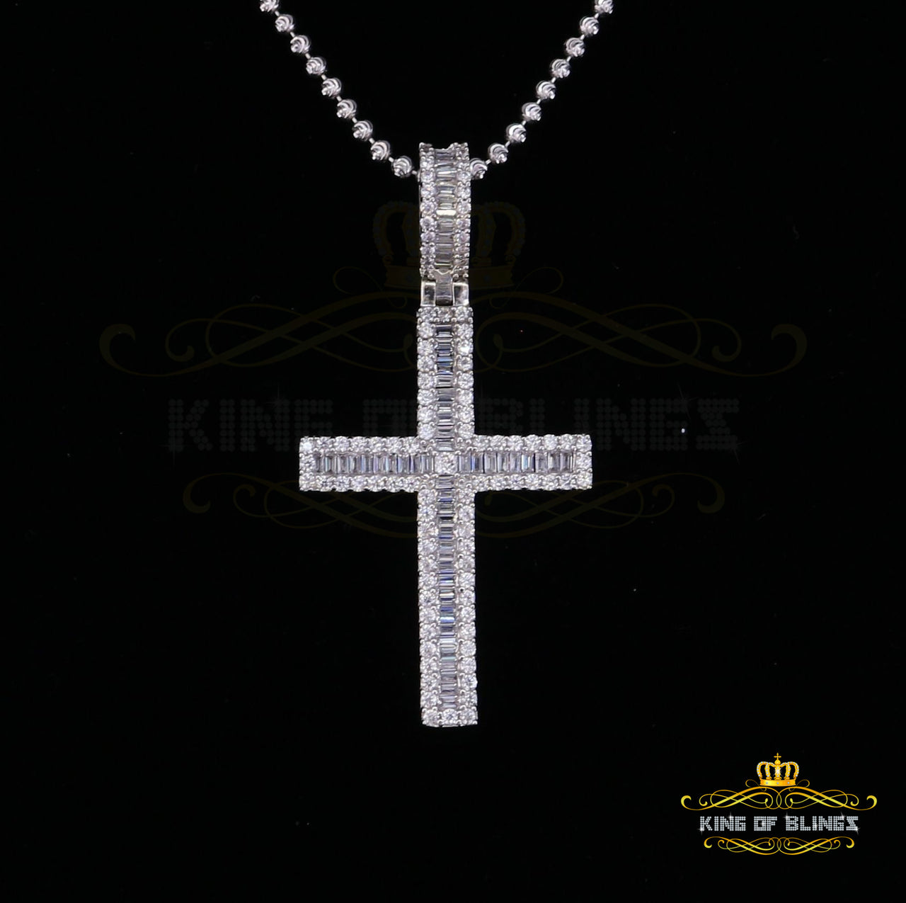 White 925 Sterling Silver Baguette CROSS Shape Pendant 3.22ct Cubic Zirconia