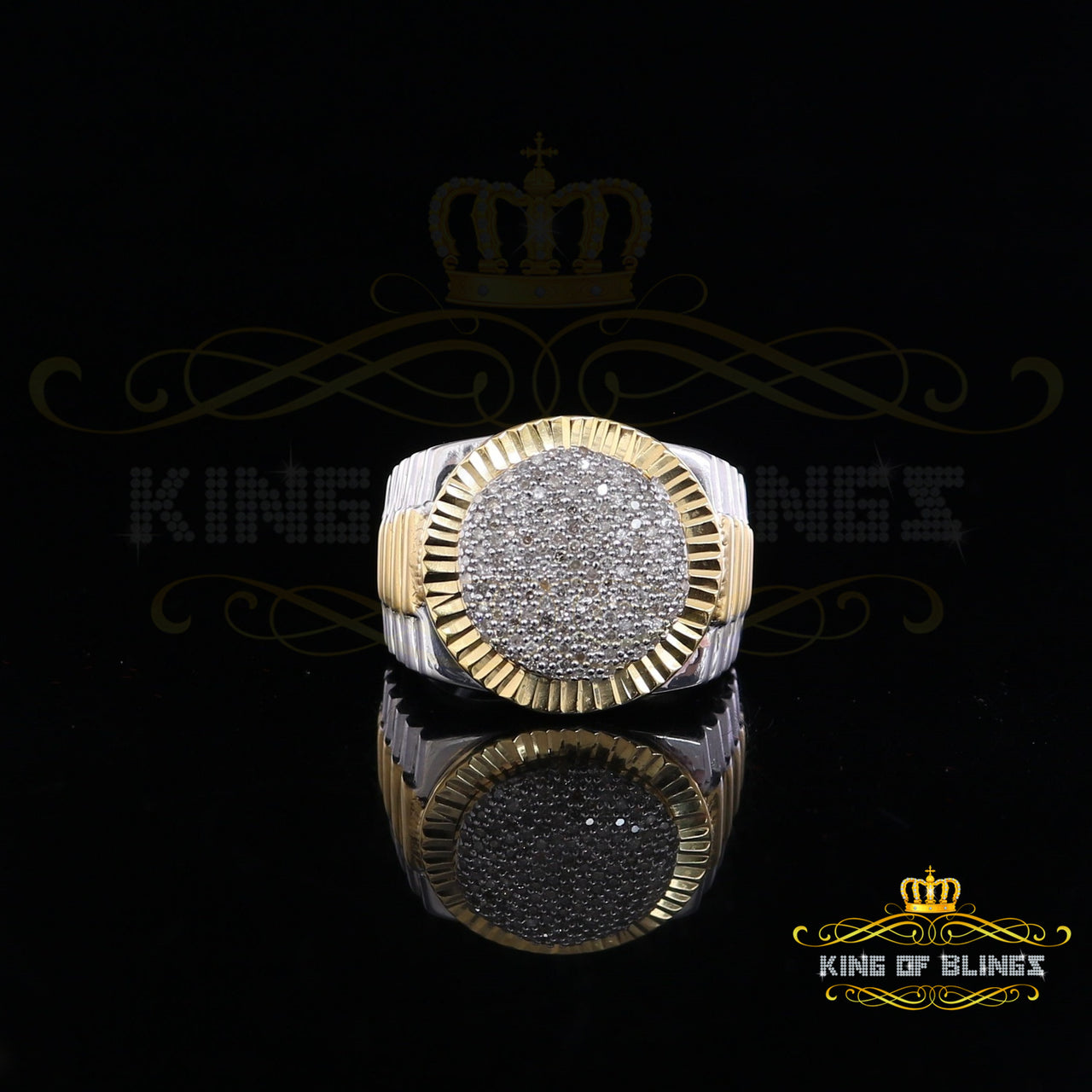 King Of Bling's 0.50ct Real Diamond Men's Sterling White Silver Two Tone Wide White Ring Sz 9