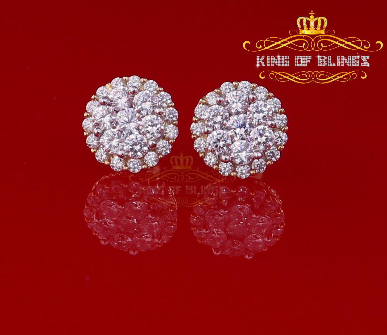 King of Bling's Aretes Para Hombre 925 Yellow Silver 2.53ct Cubic Zirconia Round Women's Earring KING OF BLINGS