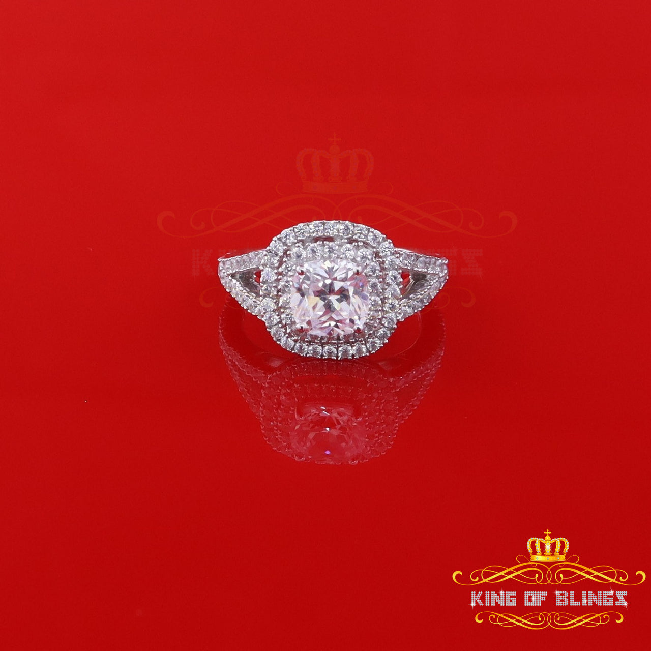 King Of Bling's3.86ct Cubic Zirconia Sterling White Silver Square Wedding Womens Ring Size 7