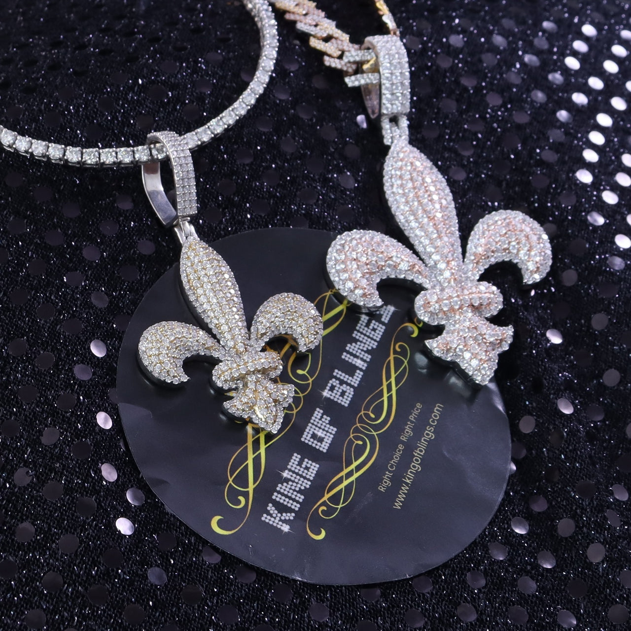 Beautiful 925 Sterling Silver Fleur de Lis White Pendant 16.56ct Cubic Zirconia KING OF BLINGS