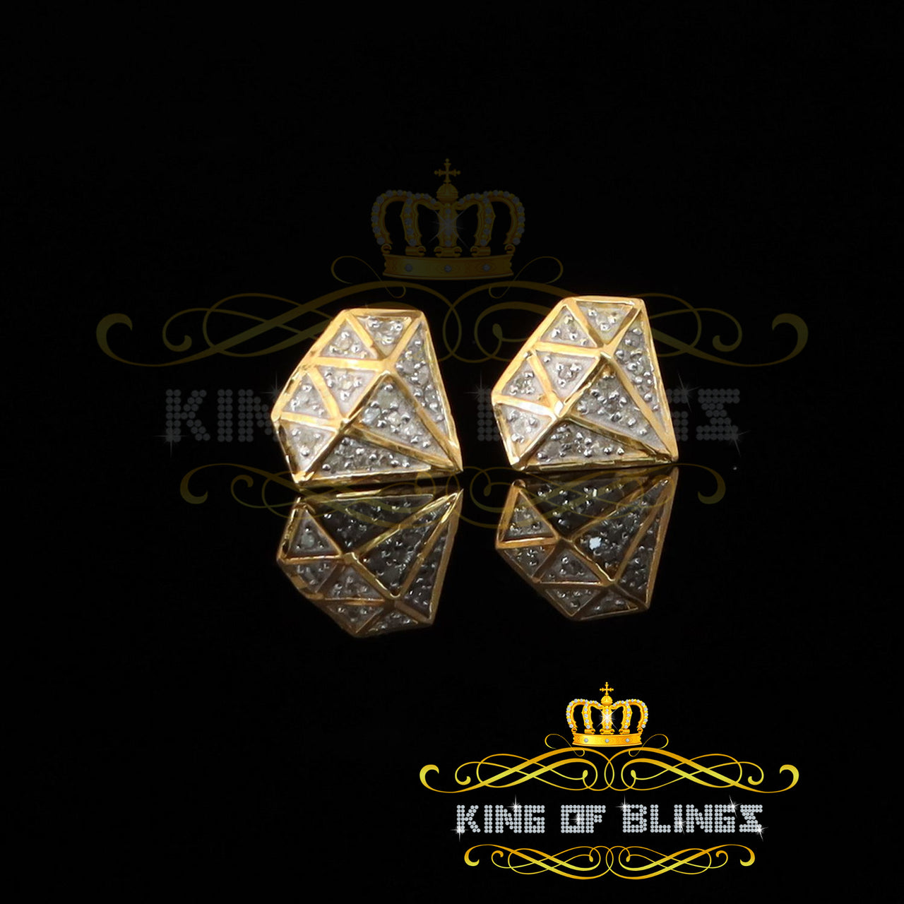 King of Blings-925 Sterling Silver Diamond 0.10ct Yellow For Men's/Womens Hip Hop Stud Earring