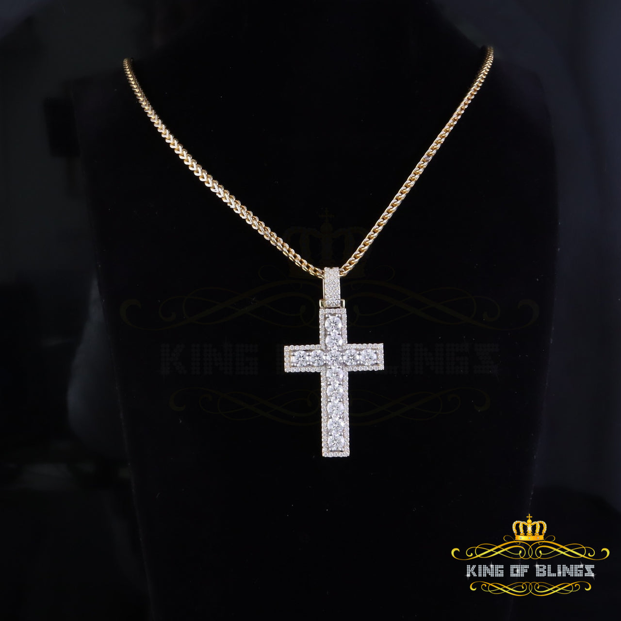 King Of Bling's Moissanite Men's & Women 7.50ct VVS D Sterling Yellow Silver Charm Cross Pendant