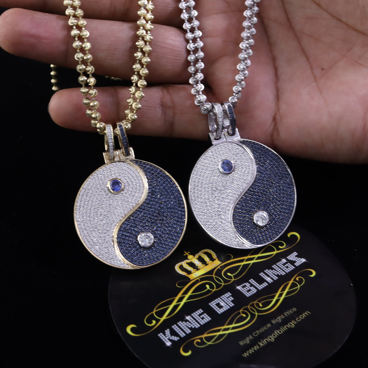 Yellow 925 Sterling Silver Taoism Sign Pendant with 7.72ct Cubic Zirconia KING OF BLINGS