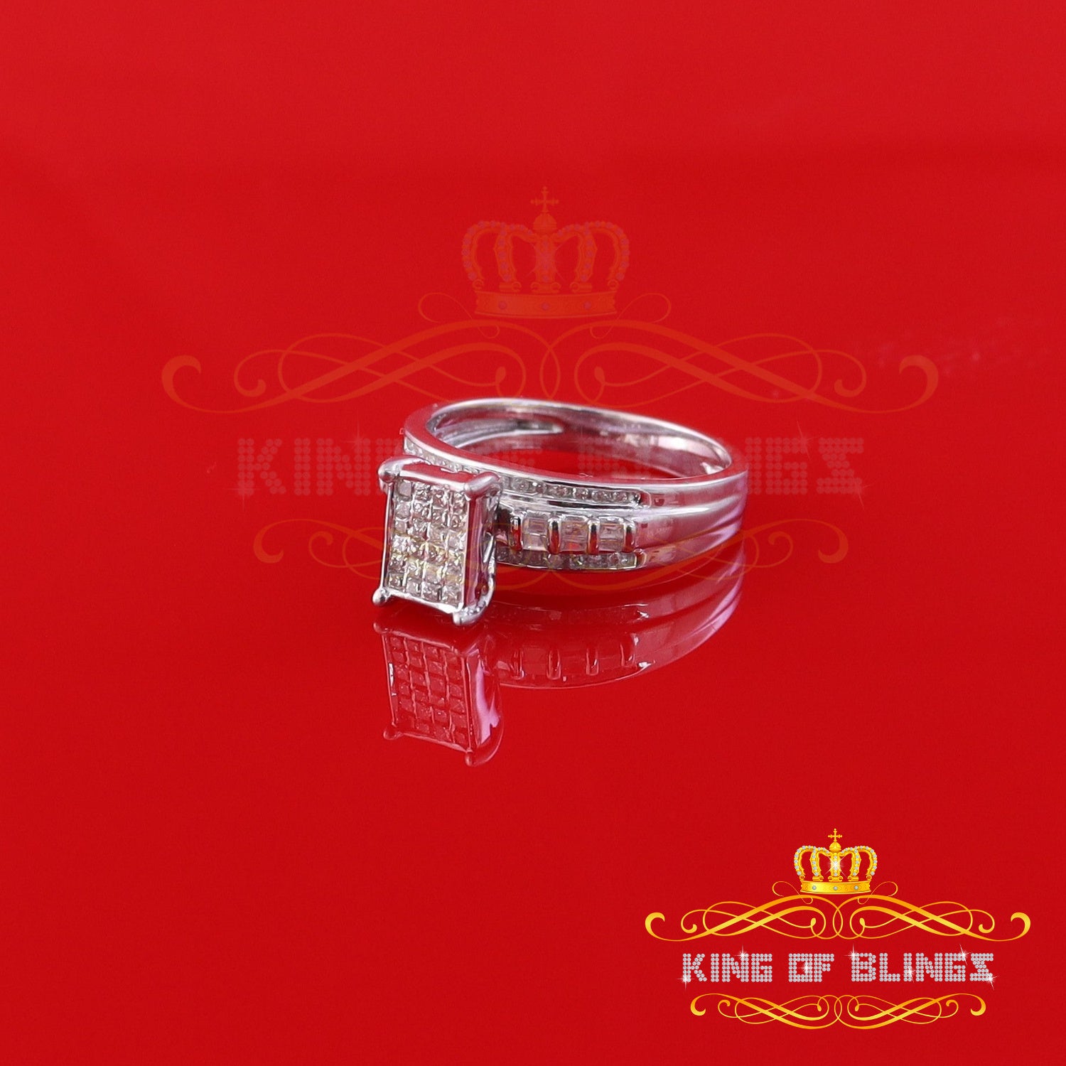 King Of Bling's 925 Sterling Silver White Real 0.33ct Princess Diamonds Square Ring Size 7 King Of Blings