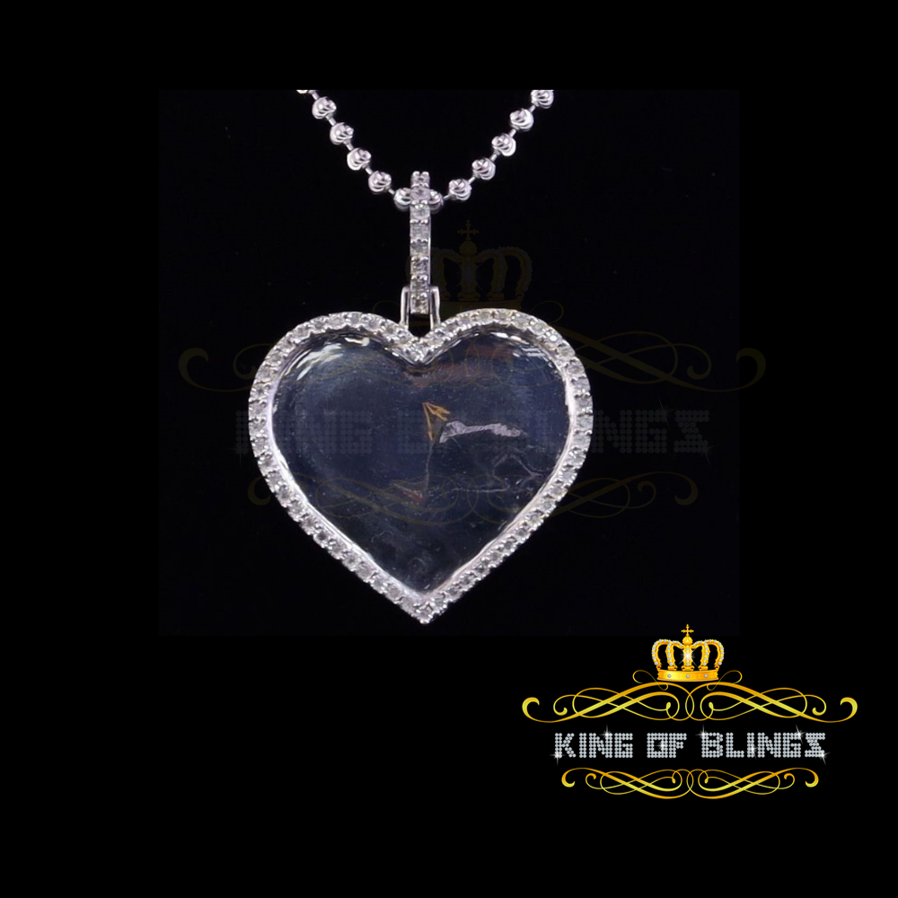 King Of Bling's Real 0.33ct Diamond 925 Sterling Silver "1.50" Heart PICTURE Charm White Pendant