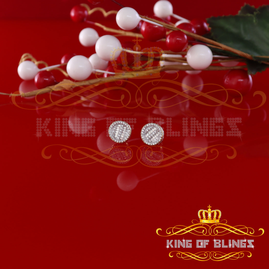 King  of Bling's 0.50ct VVS 'D' Moissanite Men's/Womens 925 Yellow Silver Baguette Stud Earrings