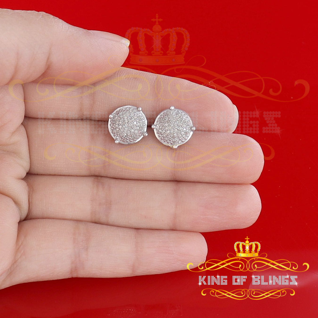 King Of Bling's 0.25ct Diamond 925 Sterling Silver White For Men & Women Stud Round Earrings KING OF BLINGS