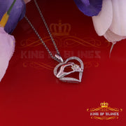 King Of Bling's Real 0.10CT Diamond Heart in MOM'S CARE Sterling Silver White Necklace Pendant KING OF BLINGS