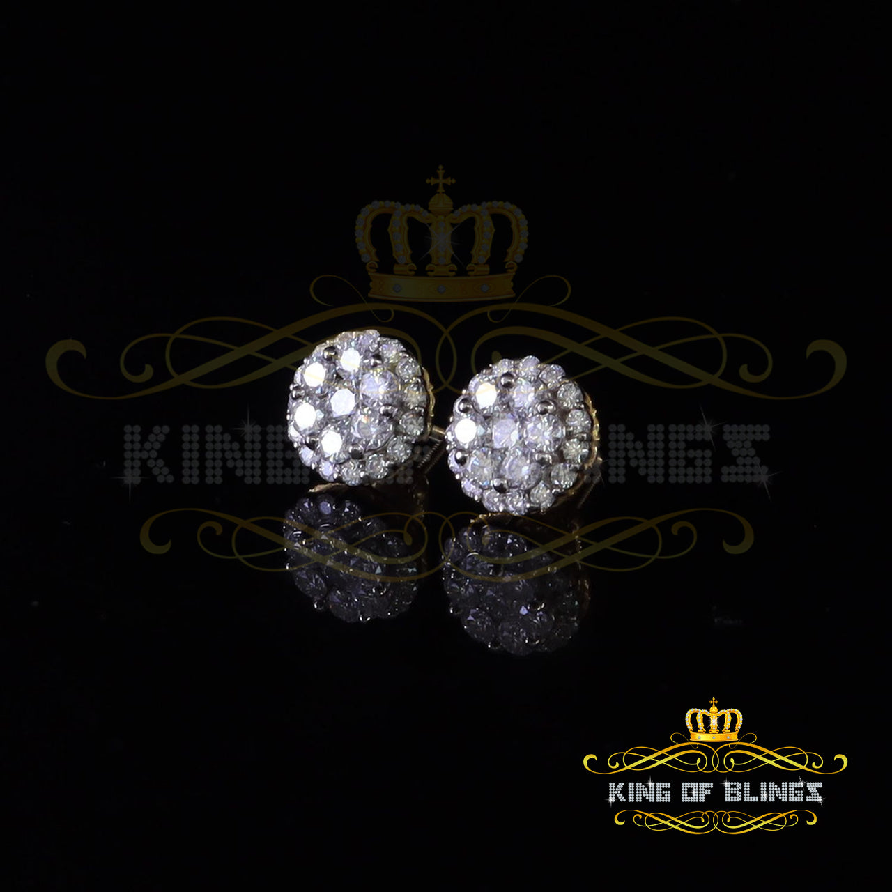 King Of Bling's Genuine 2.0ct Vvs 'D' Color Moissanite Cluster Earring 10k Real Yellow Gold
