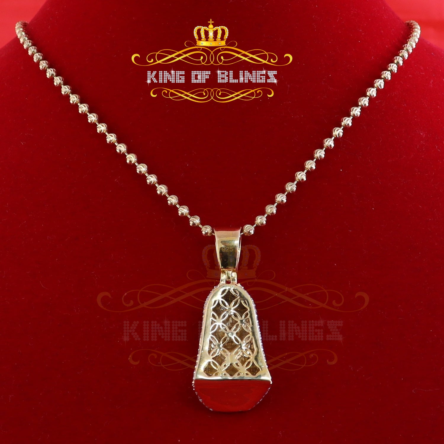 King Of Bling's 925 Silver Yellow Immaculate Heart MOTHER MARY 1.70 inch Pendant 3ct Moissanite KING OF BLINGS