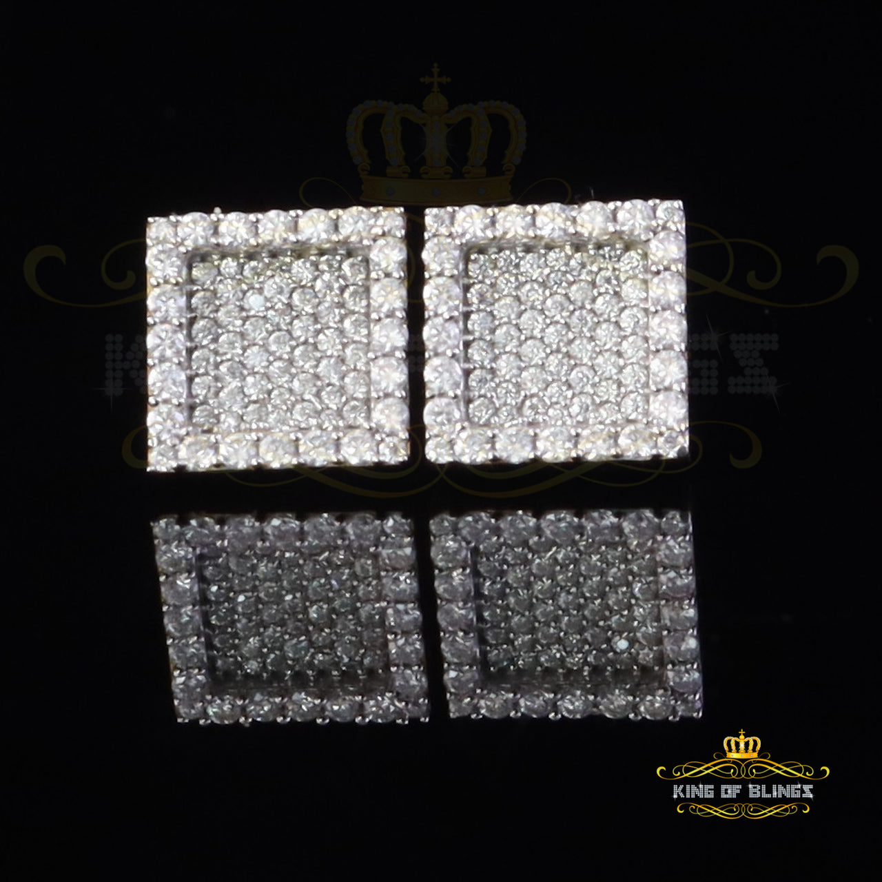 King of Bling's 925 White Silver 1.00ct VVS 'D' Moissanite Square Stud Earring Men's/Womens King of Blings