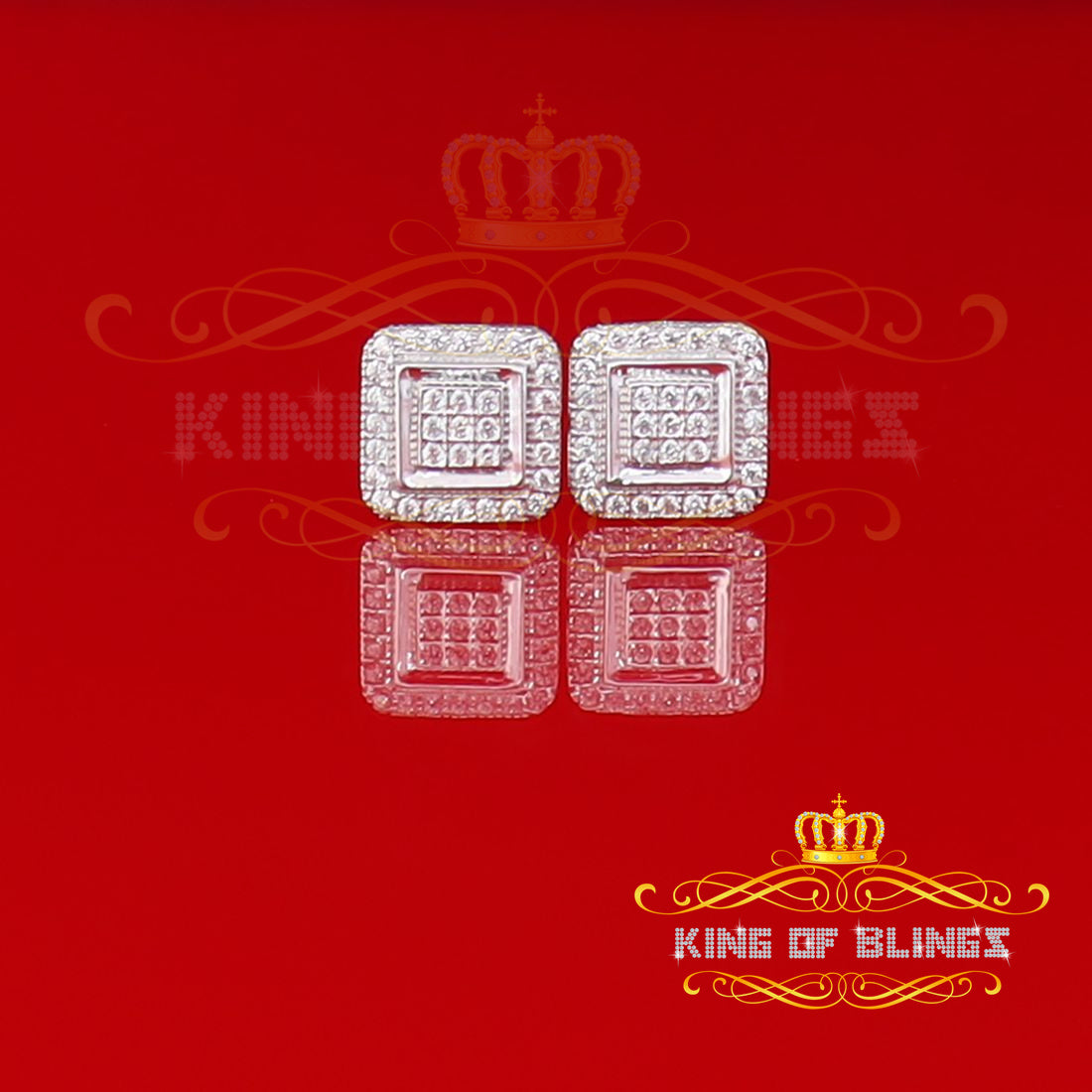 King of Bling's Aretes Para Hombre 925 White Silver Women 0.66ct Cubic Zirconia Square Earrings