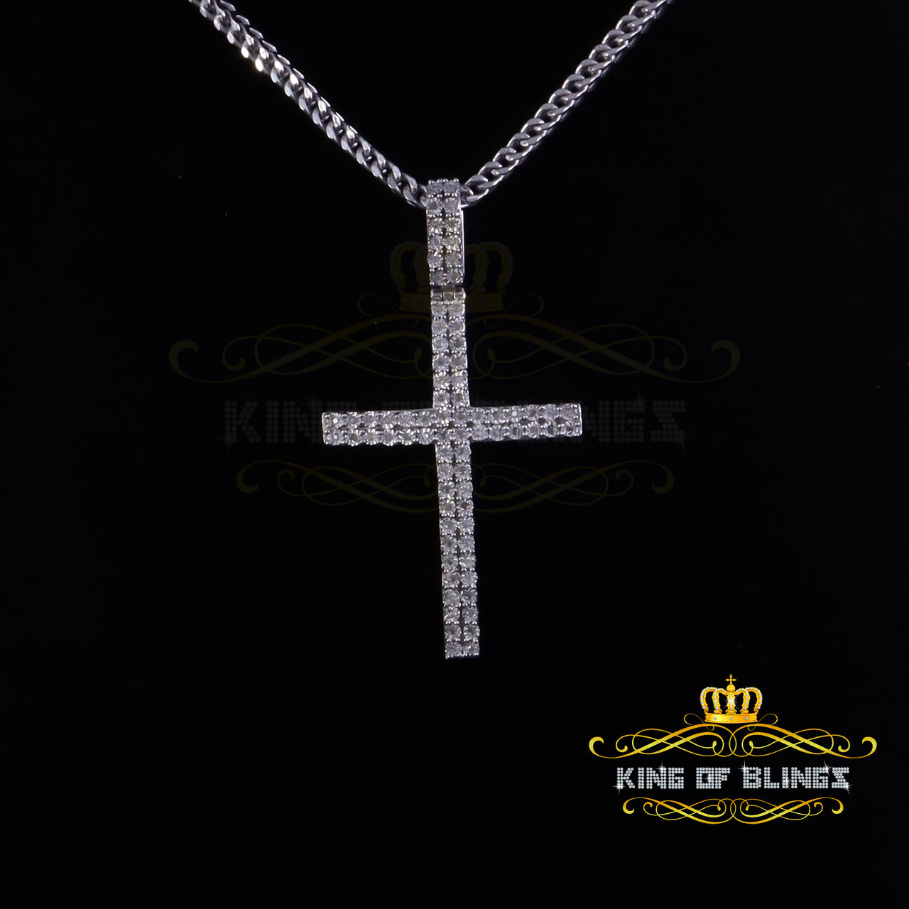 King Of Bling's 0.25CT Silver Tikali Real Diamond 925 Sterling Yellow Cross Necklace Pendant