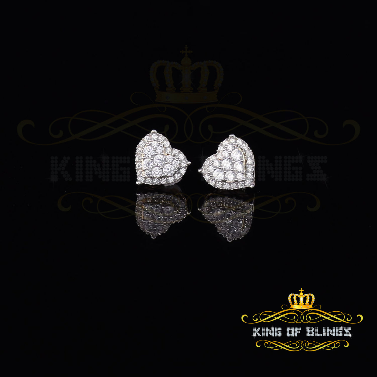 King of Bling's 1.18ct Cubic Zirconia 925 Yellow Sterling Silver Women's Hip Hop Heart Earrings