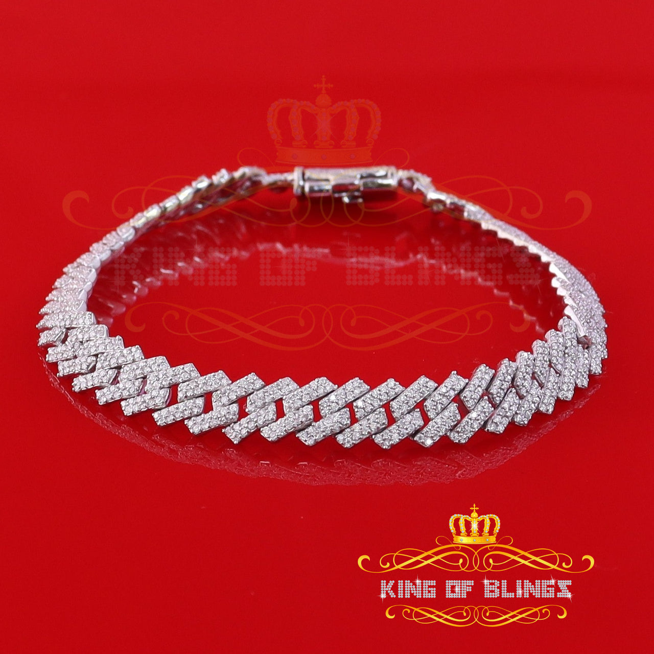 King Of Bling's 925 Silver White Cuban Moissanite Men's Bracelet Wdth 8mm Length SZ 8.5inch Long