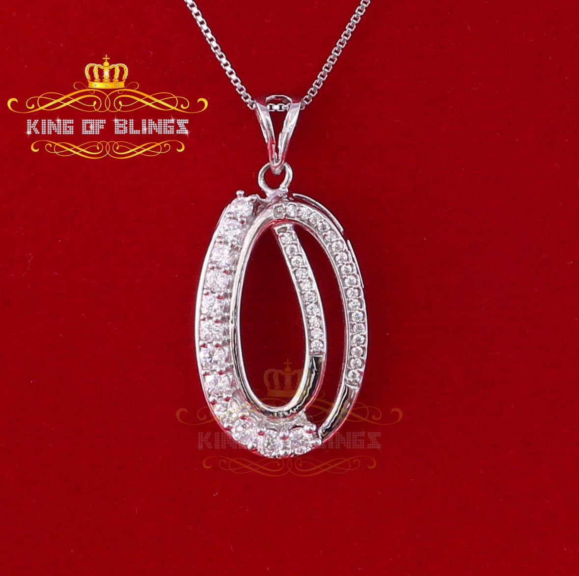 King Of Bling's White Sterling Silver FASHION Shape Pendant with1.32ct Cubic Zirconia Stone KING OF BLINGS