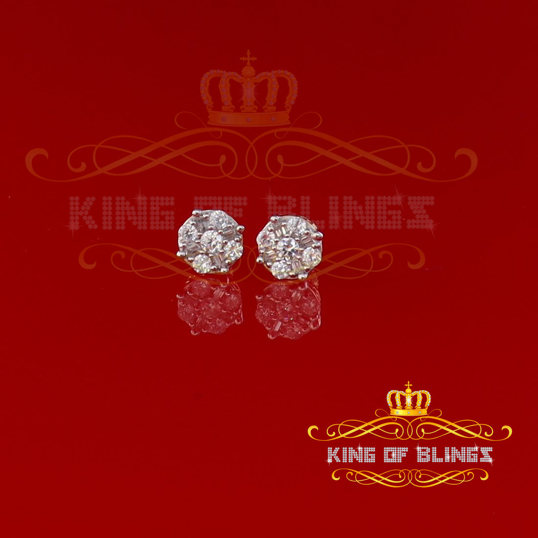 King of Bling's 925 Yellow 1.96ct Sterling Silver Cubic Zirconia Women's Hip Hop Round Earrings KING OF BLINGS