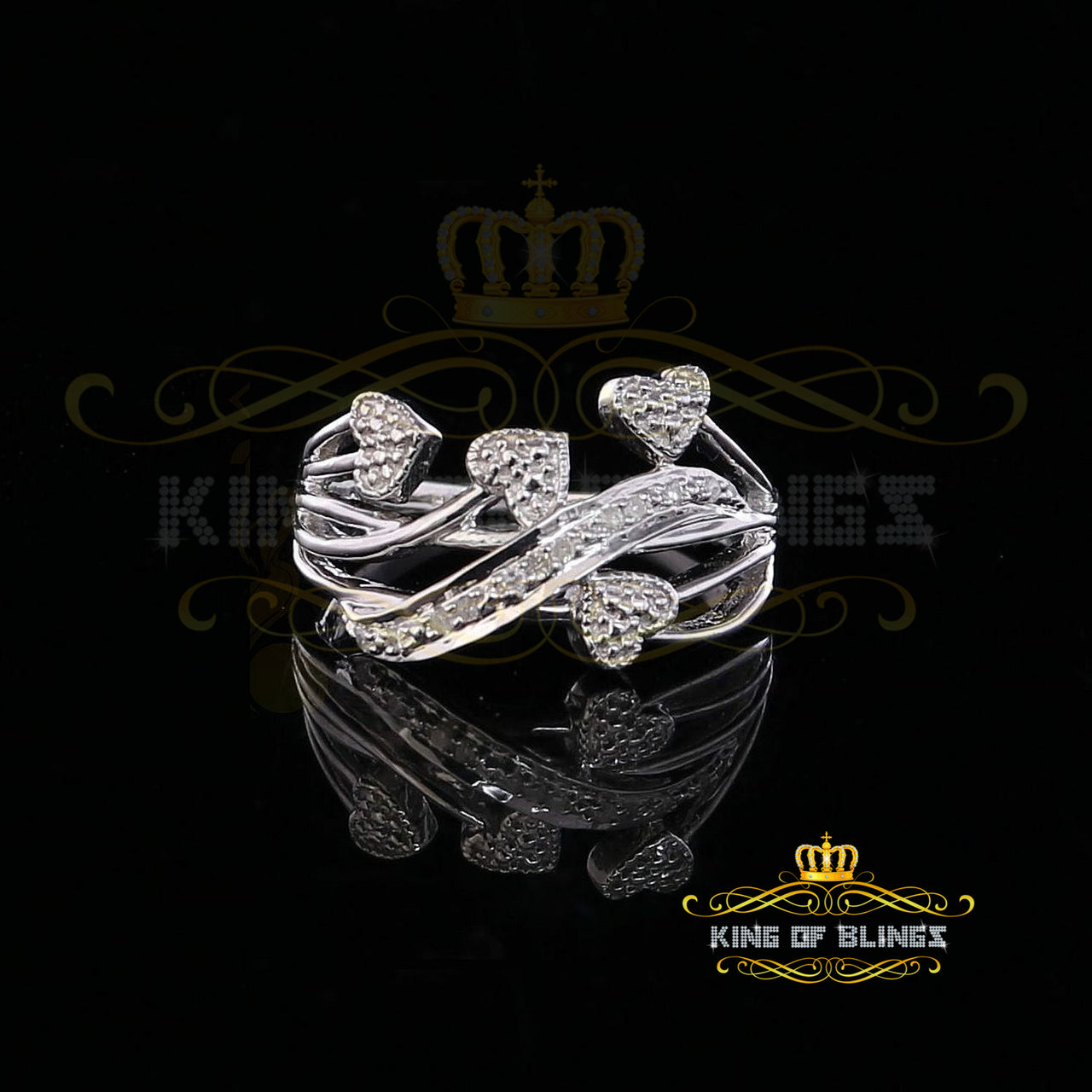 King Of Bling's 0.06 CT Real Diamond Womens Sterling Silver Multiple Heart White Ring Size 6.5