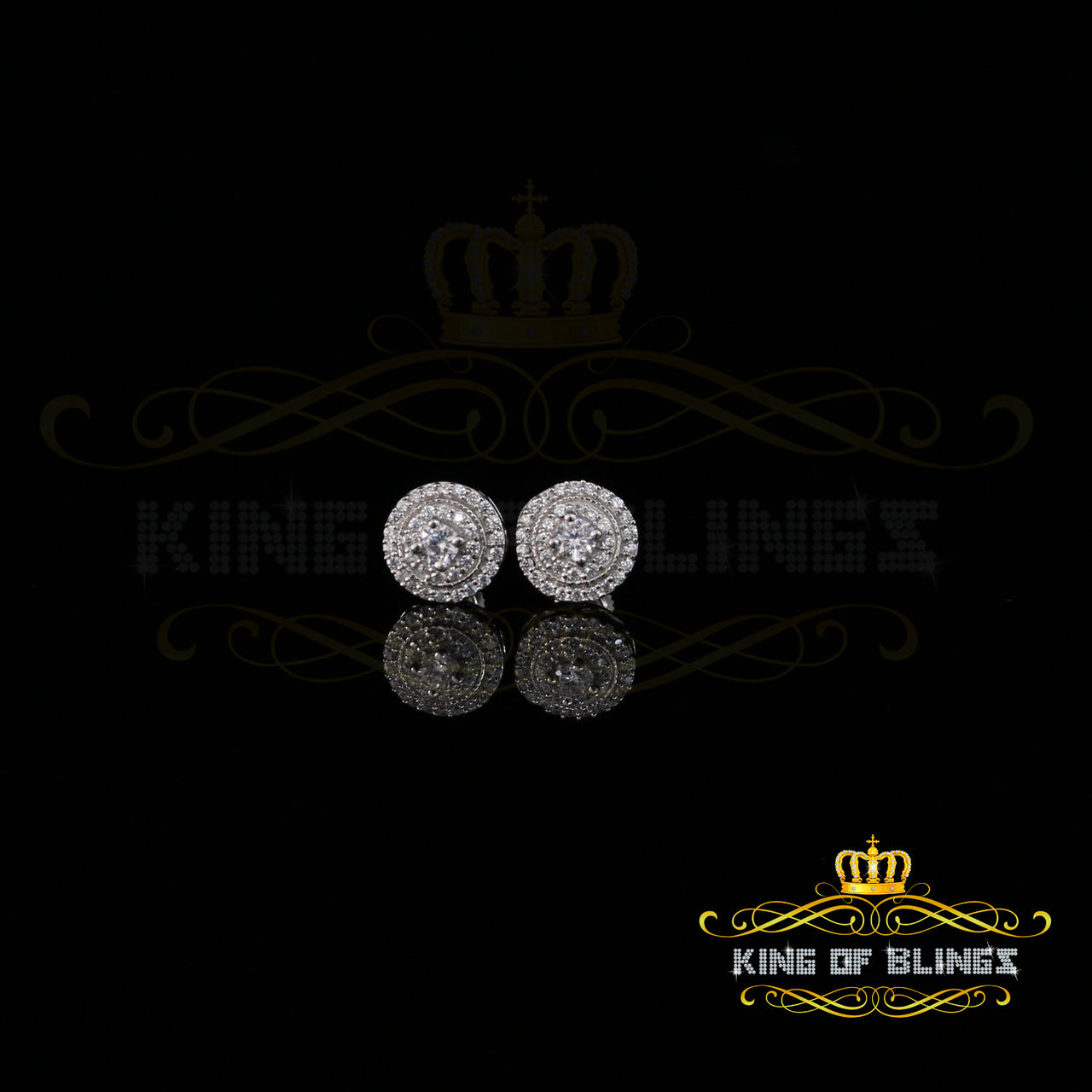 King of Bling's White Silver 925 Aretes Para Hombre 0.92ct Cubic Zirconia Women's Round Earring