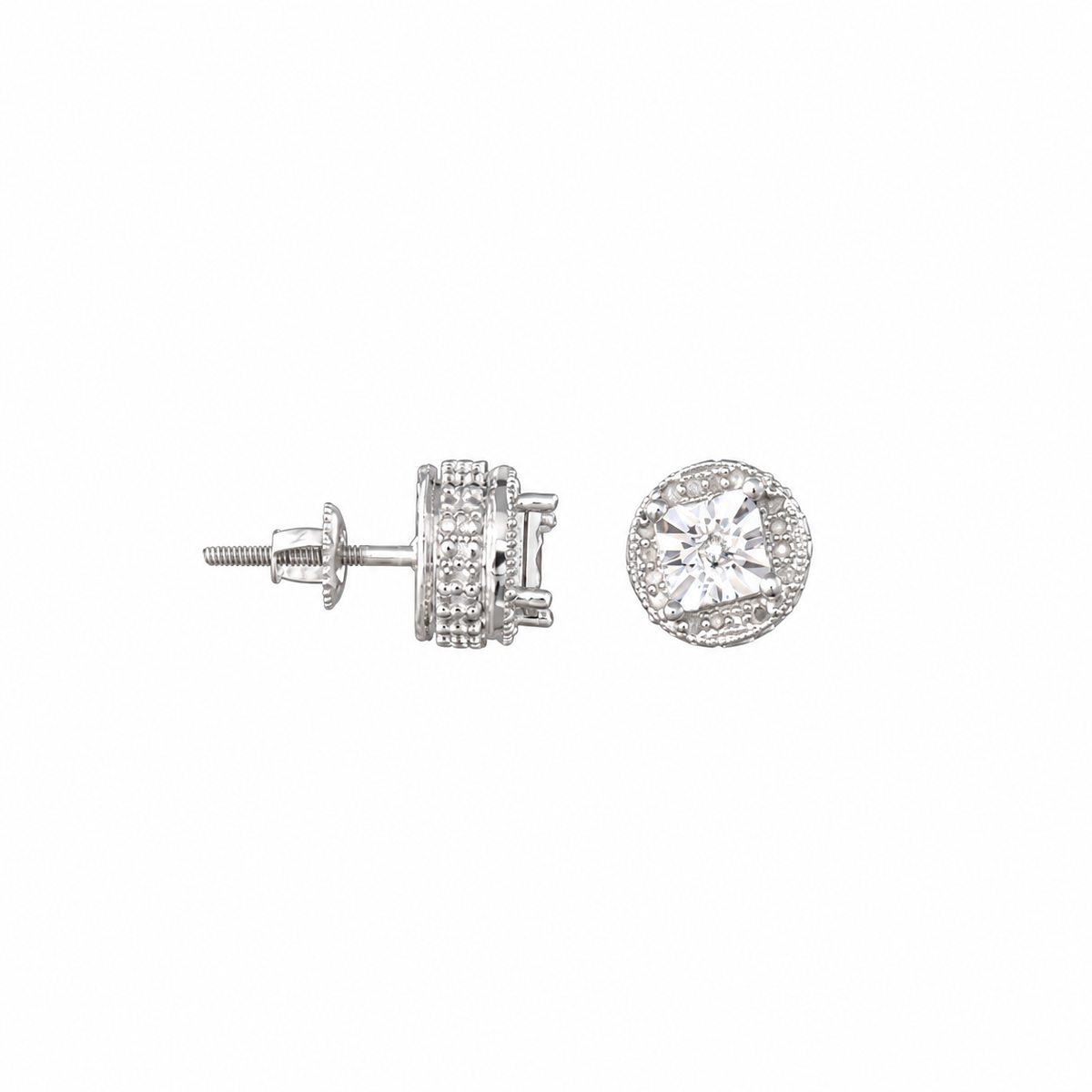 King Of Bling's 0.10ct Diamond 925 Sterling Silver White For Men's/Women's Stud Round Earrings KING OF BLINGS
