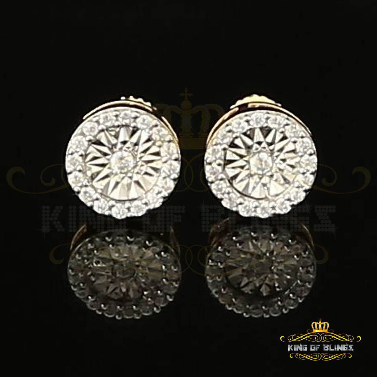 King of Bling's 925 Yellow Silver 1.28ct Cubic ZirconiaFashion Women's/ Men's Round Earrings KING OF BLINGS