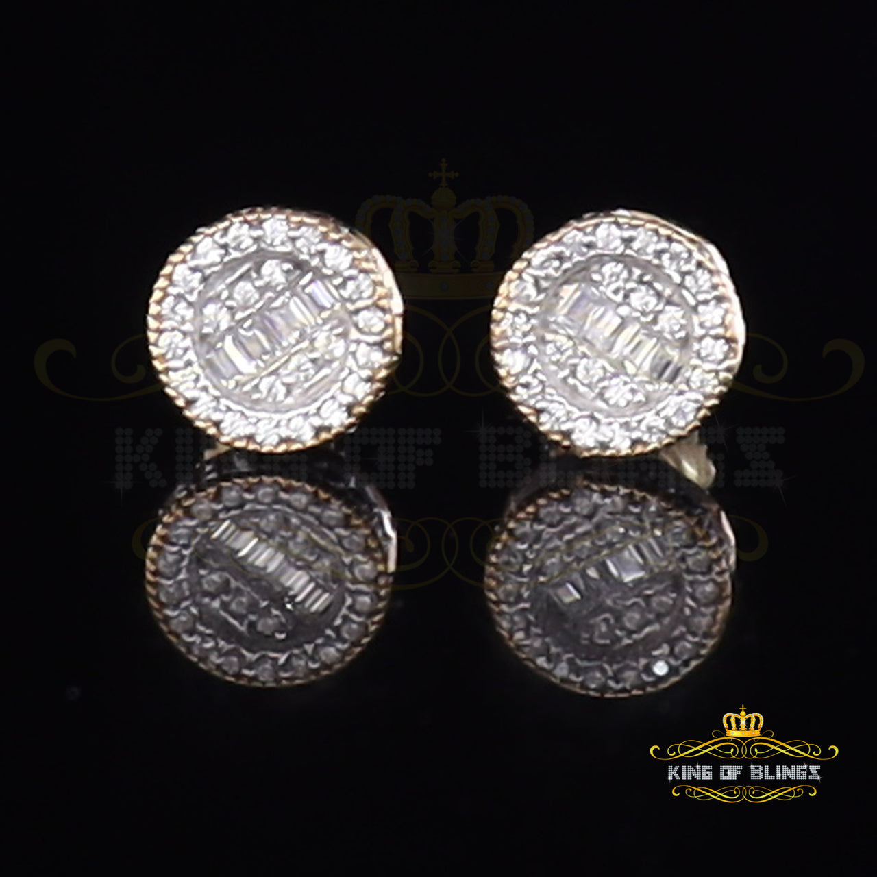 King  of Bling's 1.00ct VVS 'D' Moissanite Men's/Womens 925 Silver Yellow Round Stud Earrings KING OF BLINGS