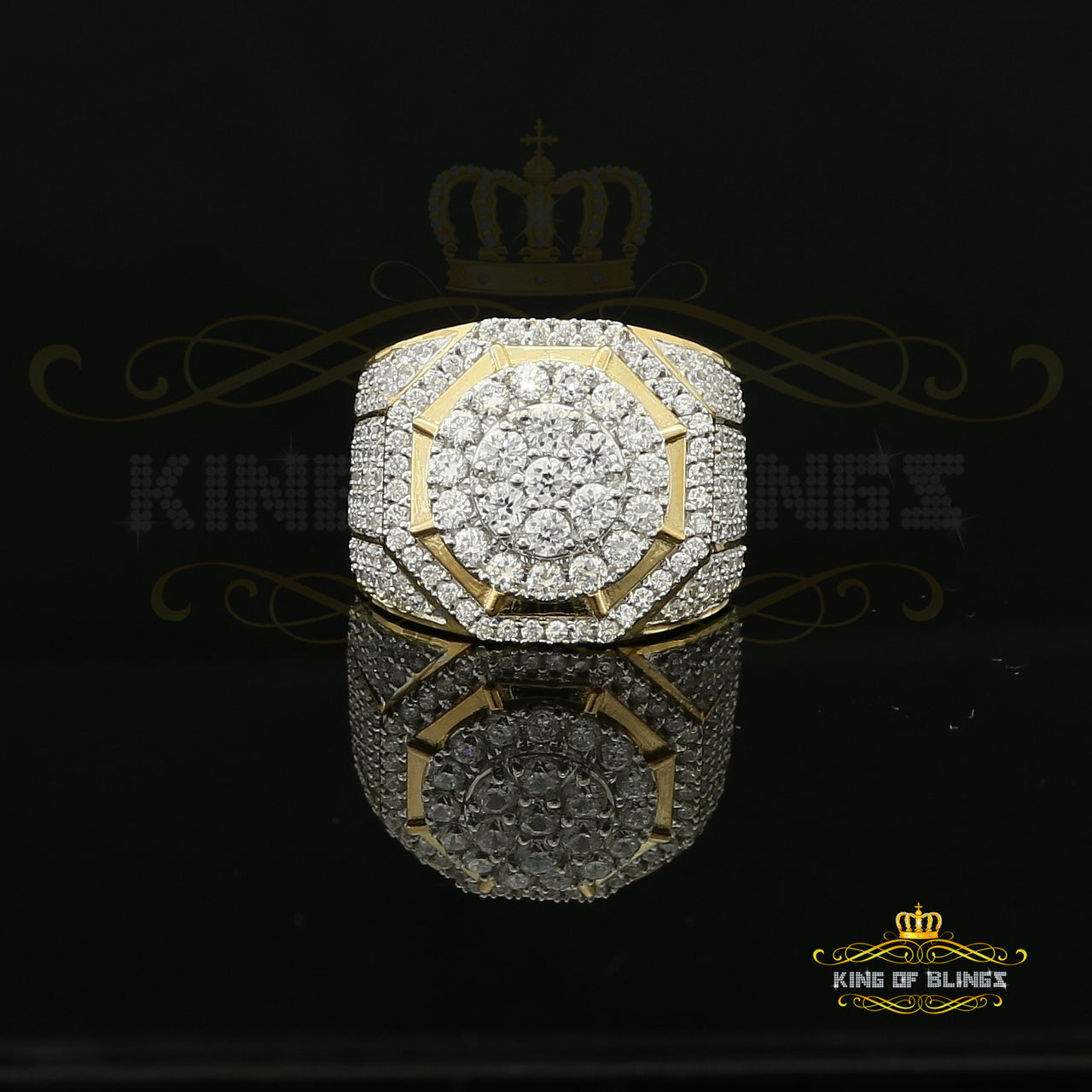 King Of Bling's 925 Silver Yellow 8.40ct Cubic Zirconia Wide Men Adjustable Ring From SZ 9 to 11 KING OF BLINGS