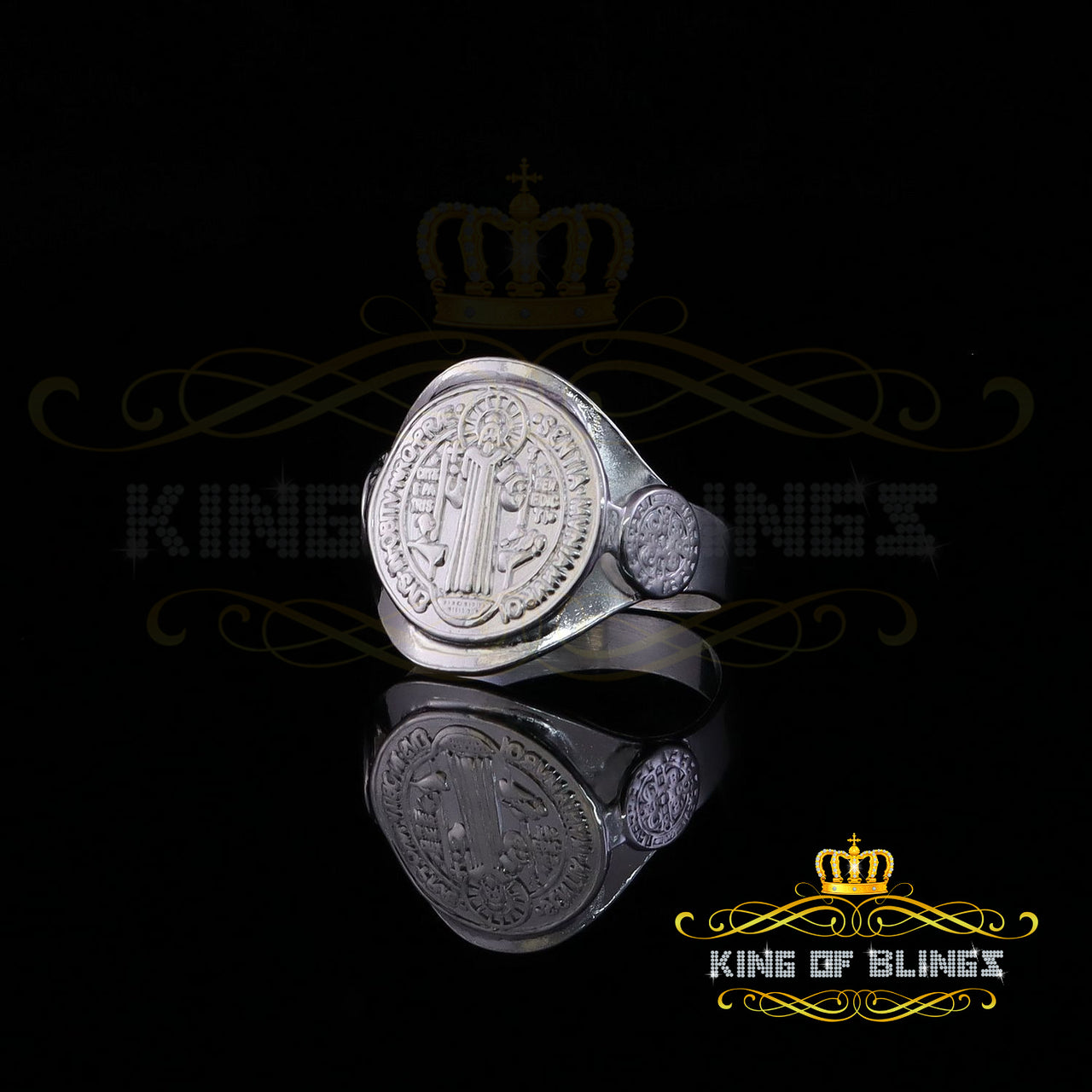 KING OF BLINGSReligious White 925 Sterling Silver St. Benedict Exorcism Women/Men's Ring SZ 8
