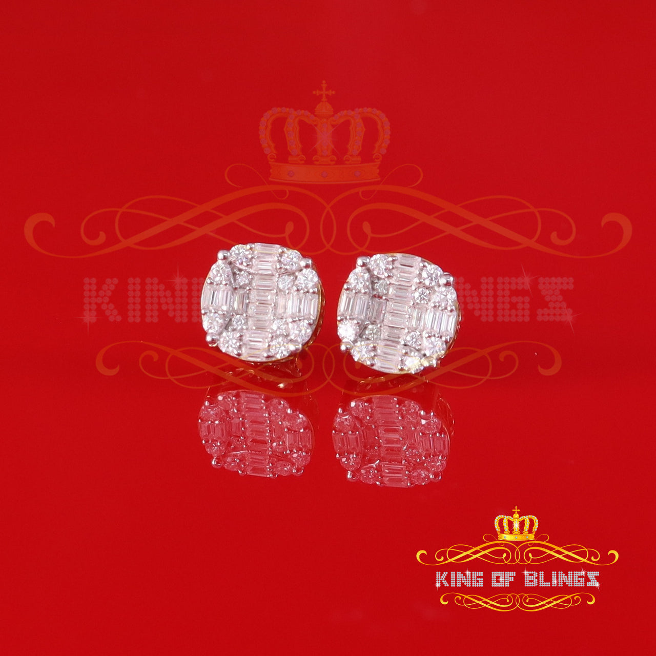 King of Bling's Men's/Womens Silver Yellow 2.00ct VVS 'D' Moissanite Round Classic Earrings KING OF BLINGS
