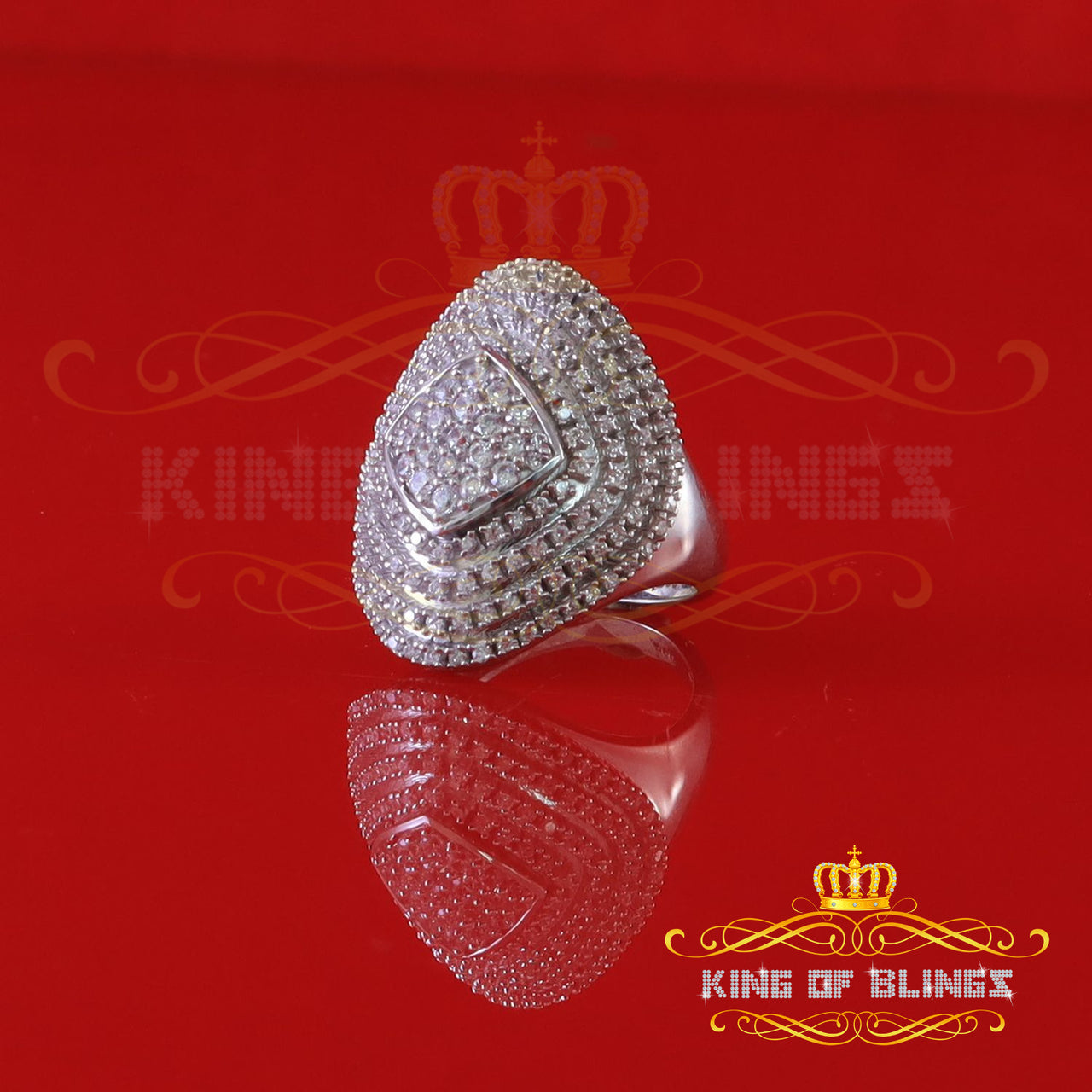 King Of Bling's925 Sterling Silver White Cubic Zirconia 1.67ct Cocktail Women's Ring Size 7.5