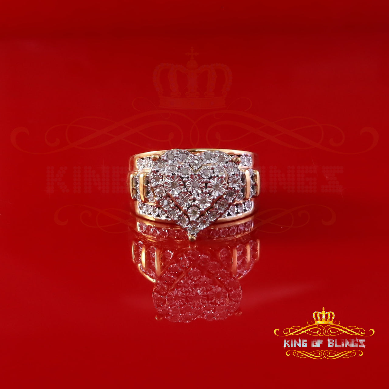 King Of Bling's Real Diamond 0.33ct 925 Yellow Silver Women Engagement Cindarella Heart Ring SZ7 King of Blings