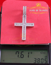 White 925 Sterling Silver Baguette CROSS Shape Pendant 3.22ct Cubic Zirconia KING OF BLINGS
