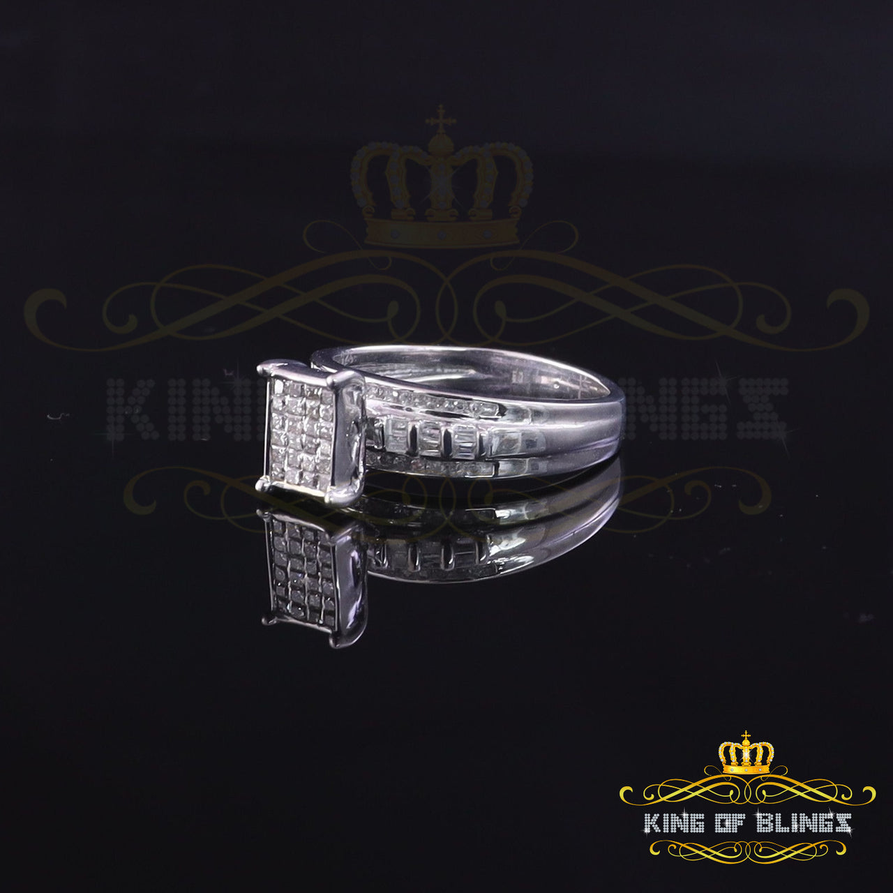 King Of Bling's 925 Sterling Silver White Real 0.33ct Princess Diamonds Square Ring Size 7 King Of Blings