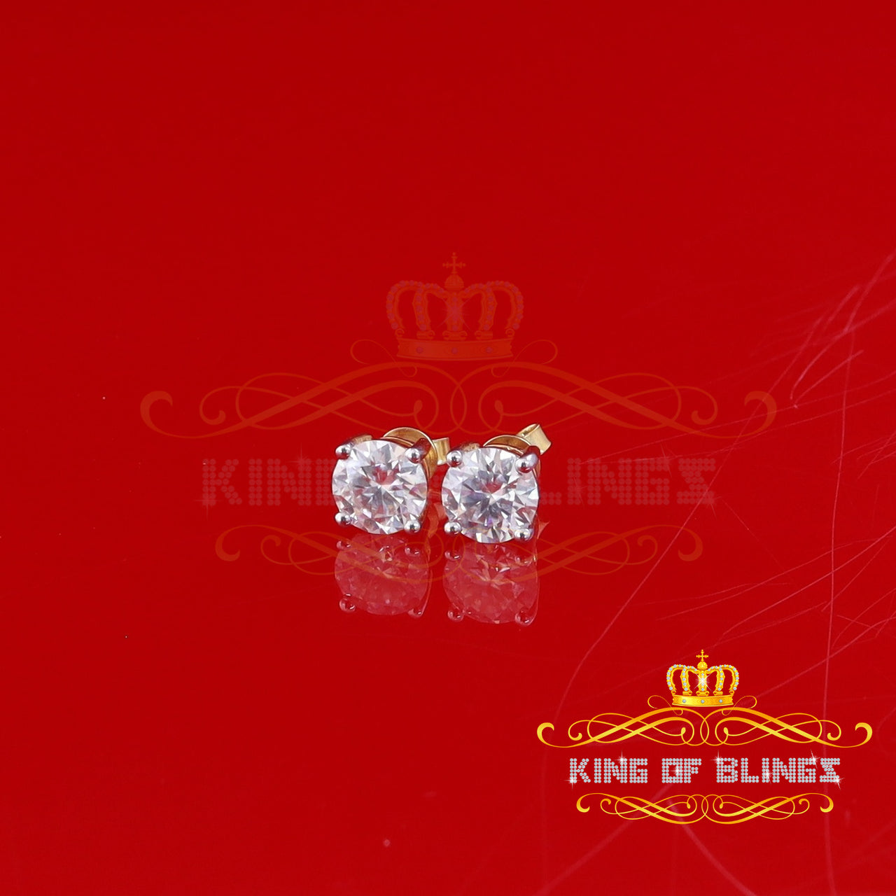 King Of Bling's 10k Real Yellow Gold with 3.50ct Round VVS 'D' Color Moissanite Stud Earrings