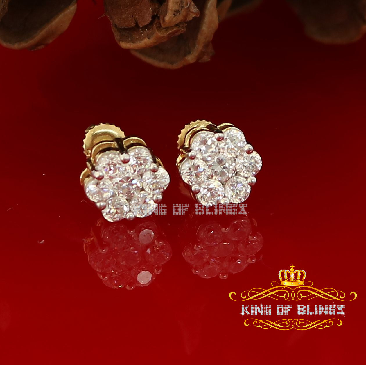 King of Bling's 925 Yellow Silver Sterling 2.06ct Cubic Zirconia Hip Hop Floral Women's Earrings KING OF BLINGS