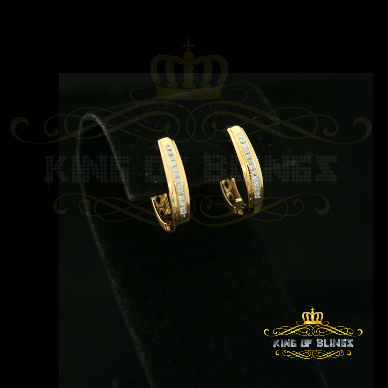 King of Blings-0.33ct Diamond 925 Sterling Silver Yellow Hoop Stud Earrings For Men's / Women's KING OF BLINGS